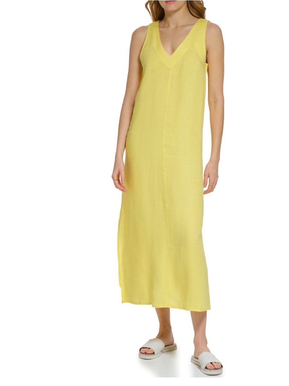 DKNY Yellow V-Neck Sleeveless Maxi Slip Dress